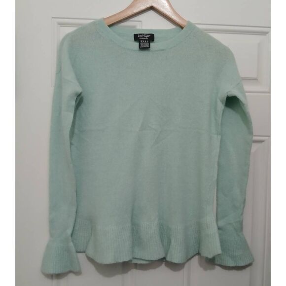 Lord and Taylor womens small lightweight mint color 100% cashmere sweater scallo - Picture 1 of 7